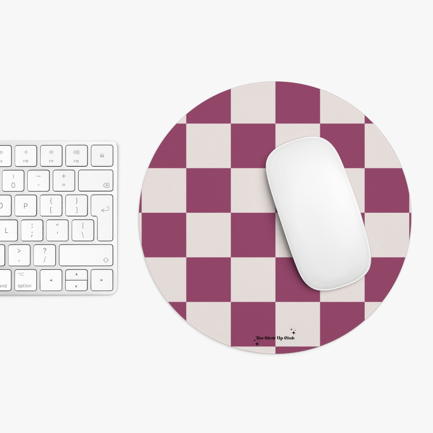 Burgundy checkers - Round Small Mouse Pad