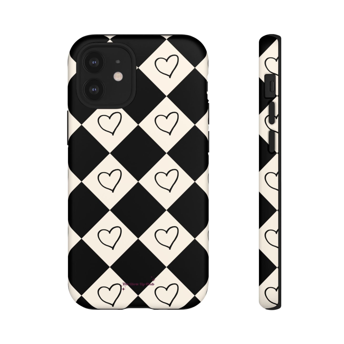 Black and cream heart checkers - tough case