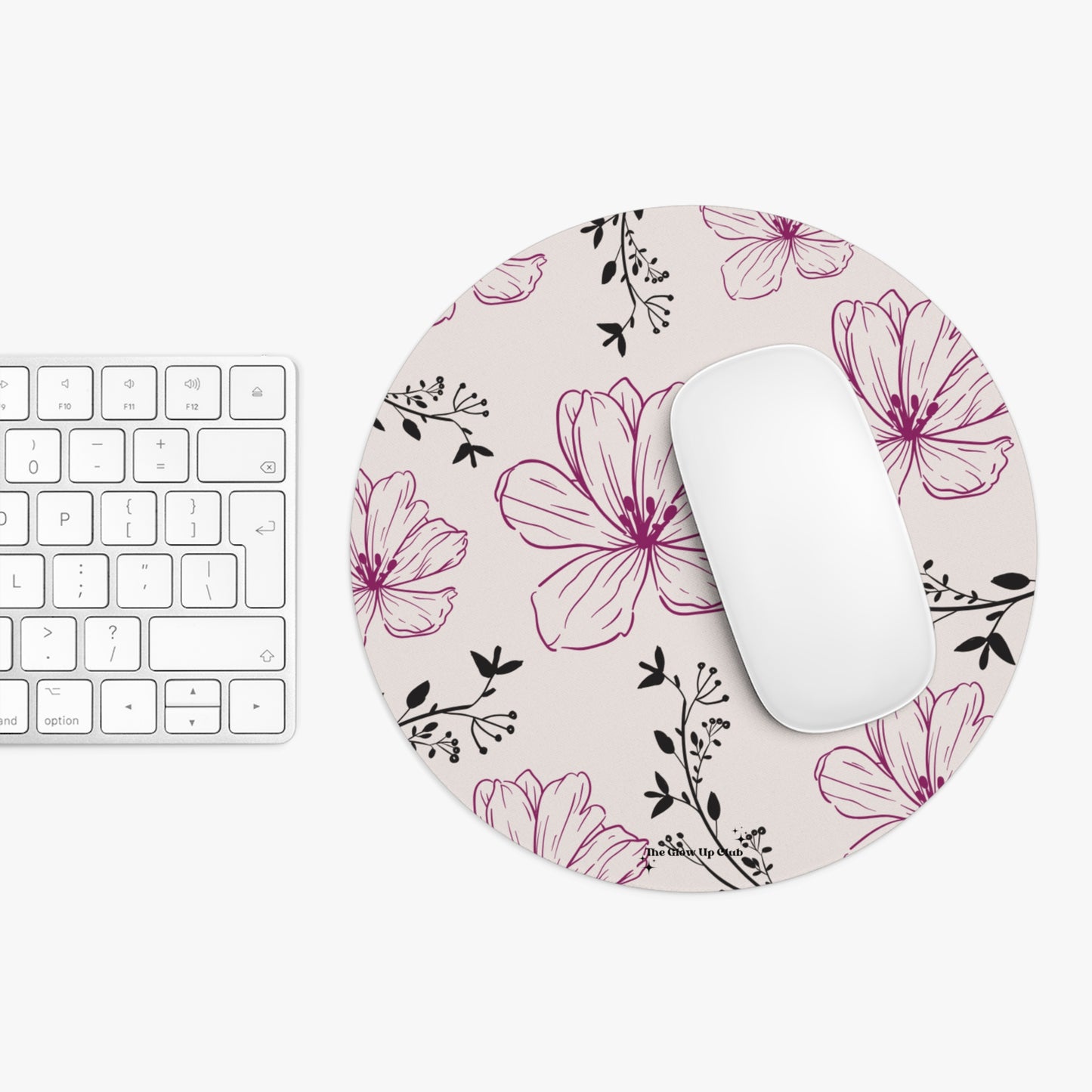 Realistic flowers cream - Round Small Mouse Pad