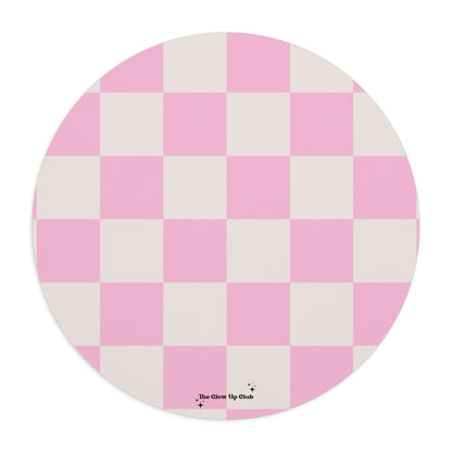 Bright pink checkers - Round Small Mouse Pad