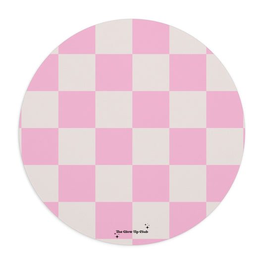 Bright pink checkers - Round Small Mouse Pad