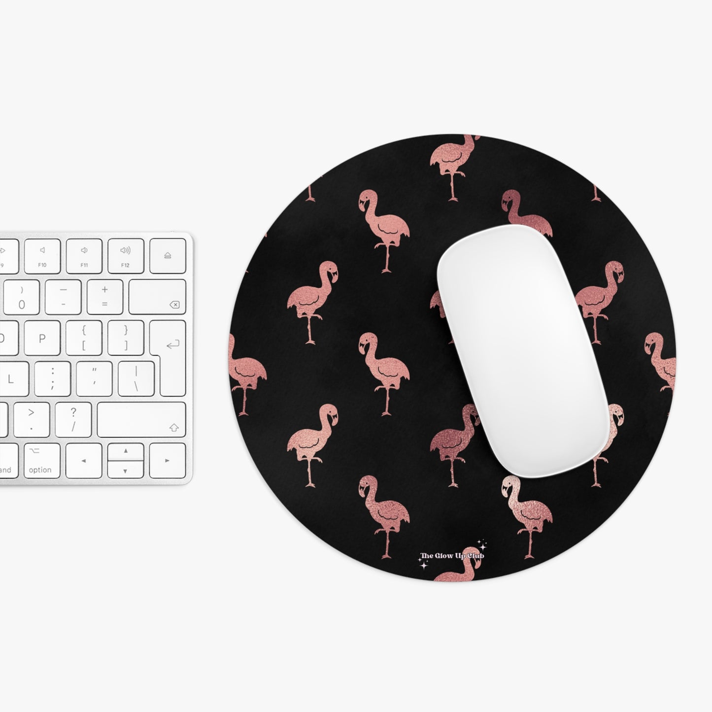 Rose gold flamingos - Round Small Mouse Pad