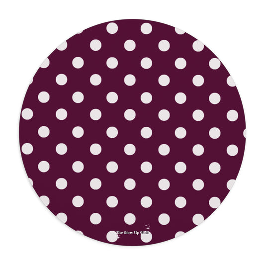 Burgundy dots - Round Small Mouse Pad