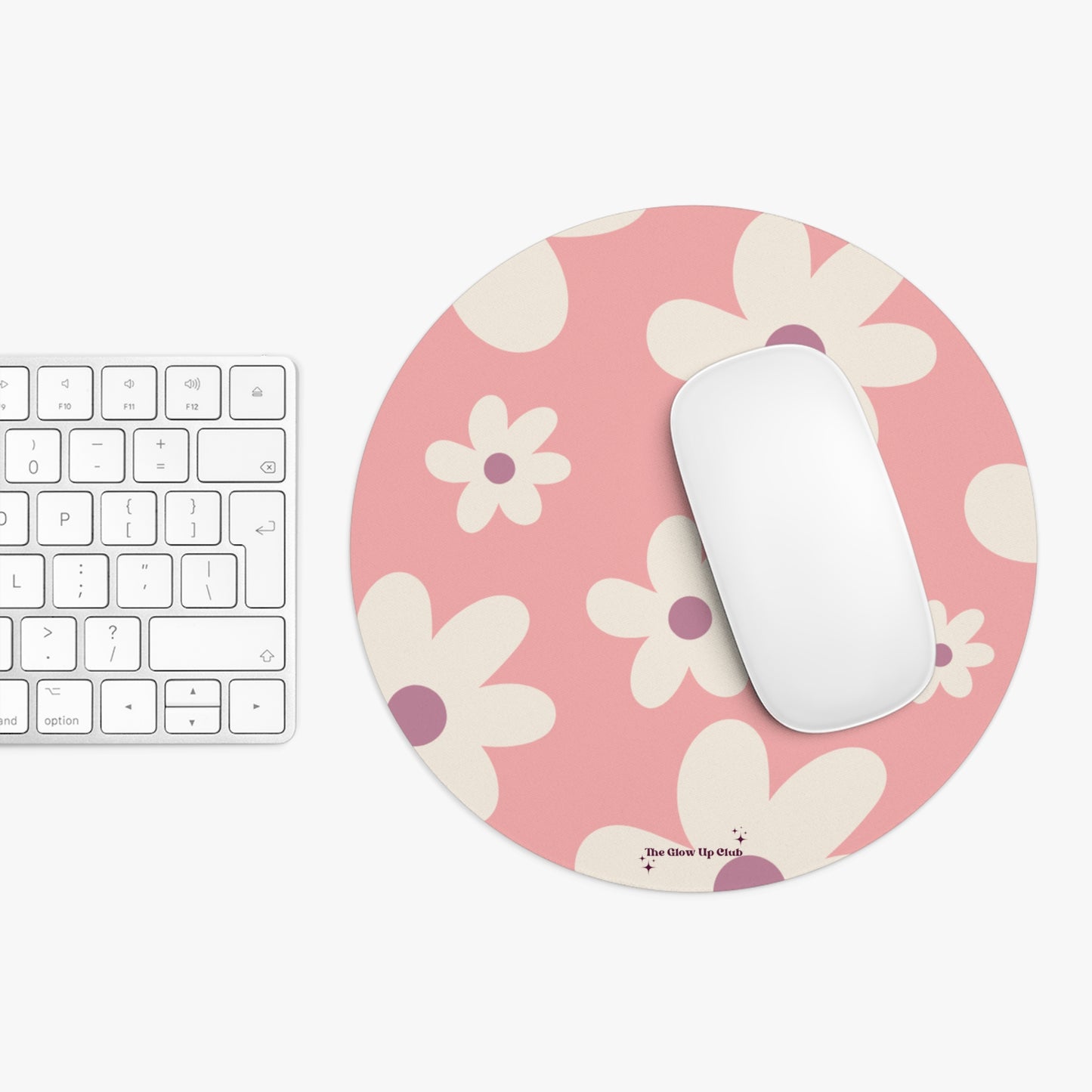 Floral pattern dark pink - Round Small Mouse Pad