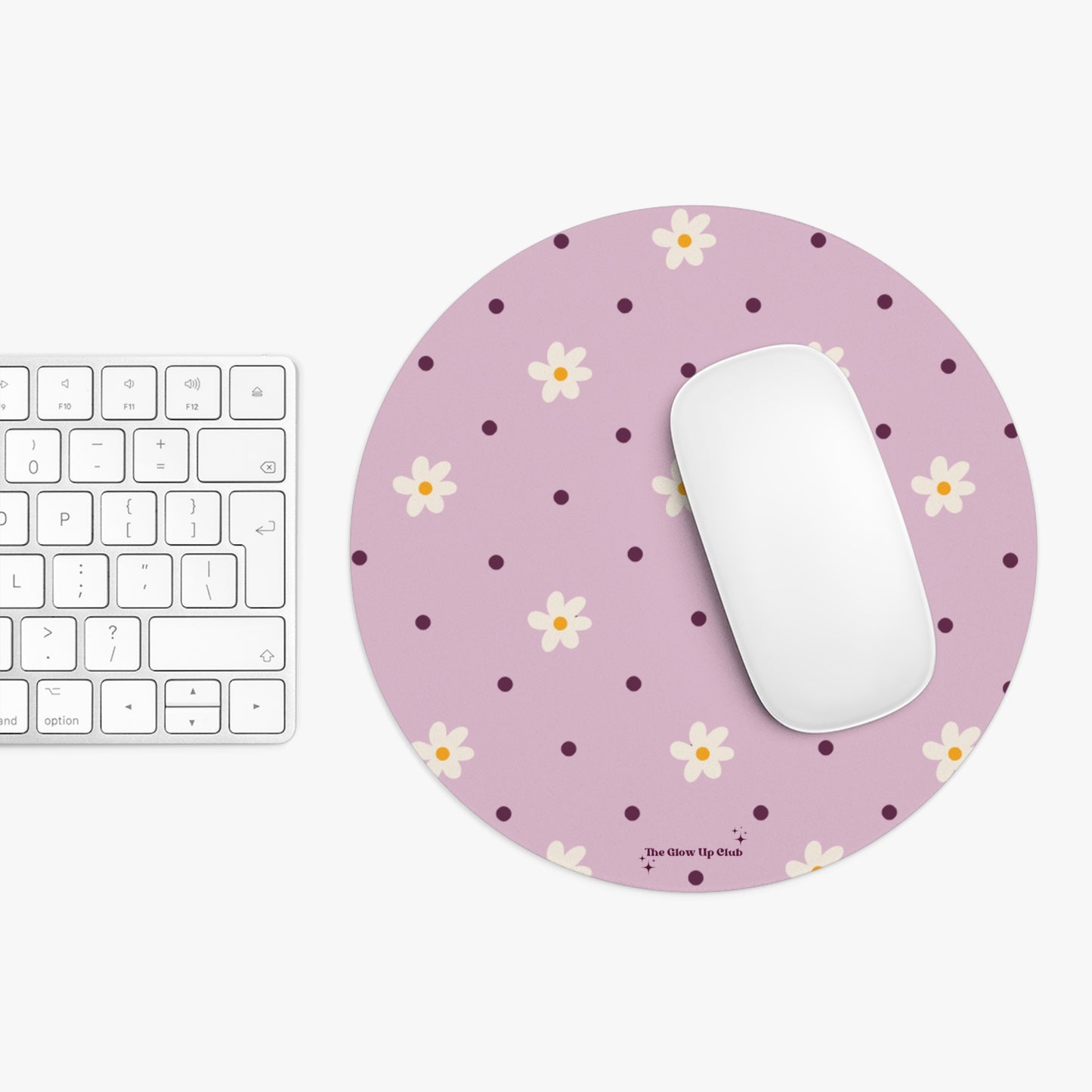 Flowers and dots pink - Round Small Mouse Pad