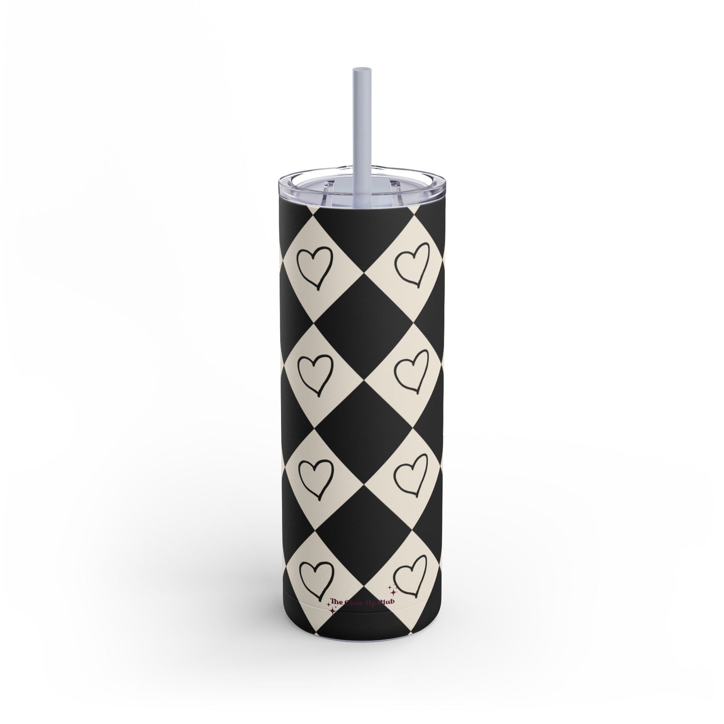 Black and cream heart checkers Tumbler, 20oz