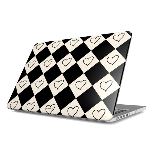 Black cream heart checkers MacBook Case