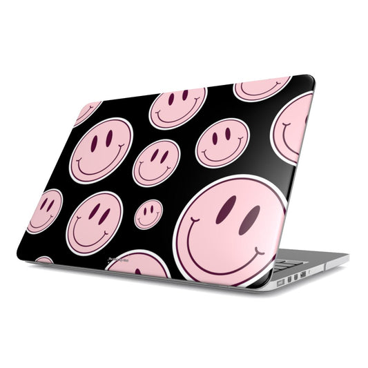 Smiley faces pink on black MacBook Case