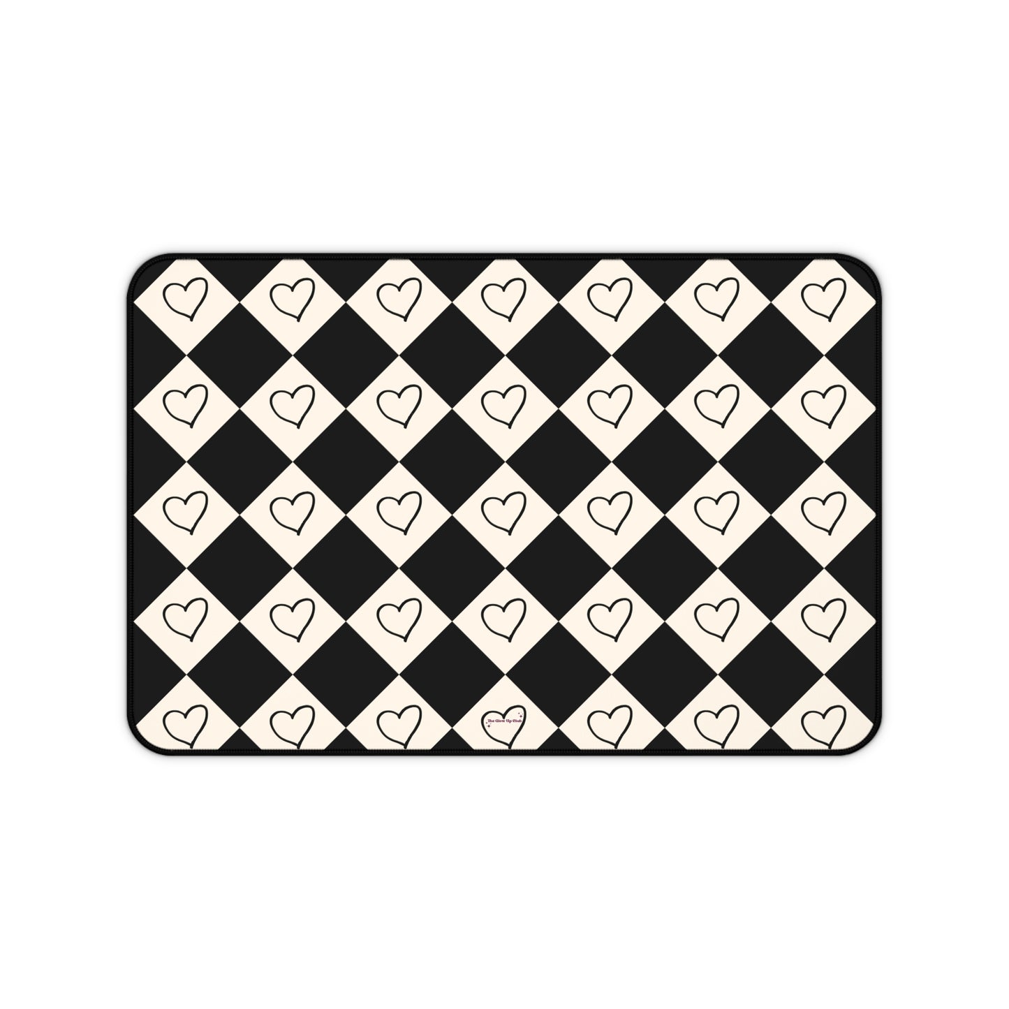 Black and cream heart checkers - Desk Mat