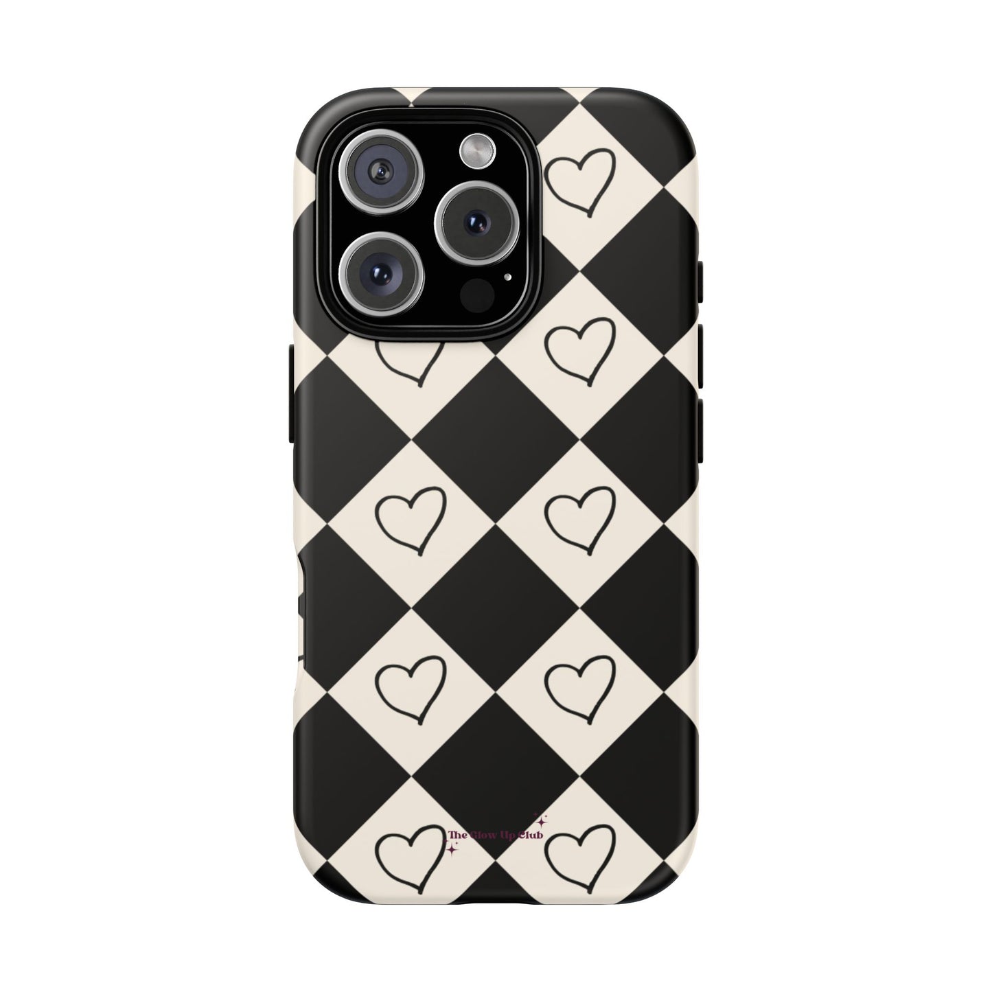 Black and cream heart checkers - tough case