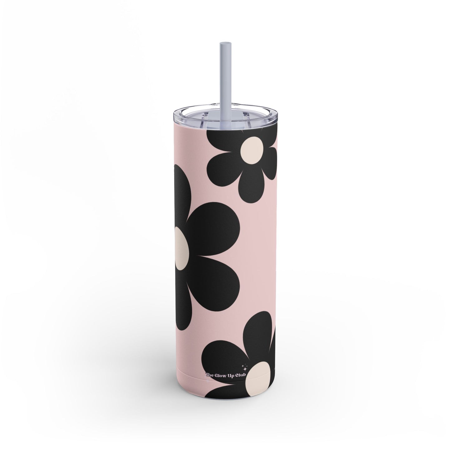 Big black flowers on pink background Tumbler, 20oz