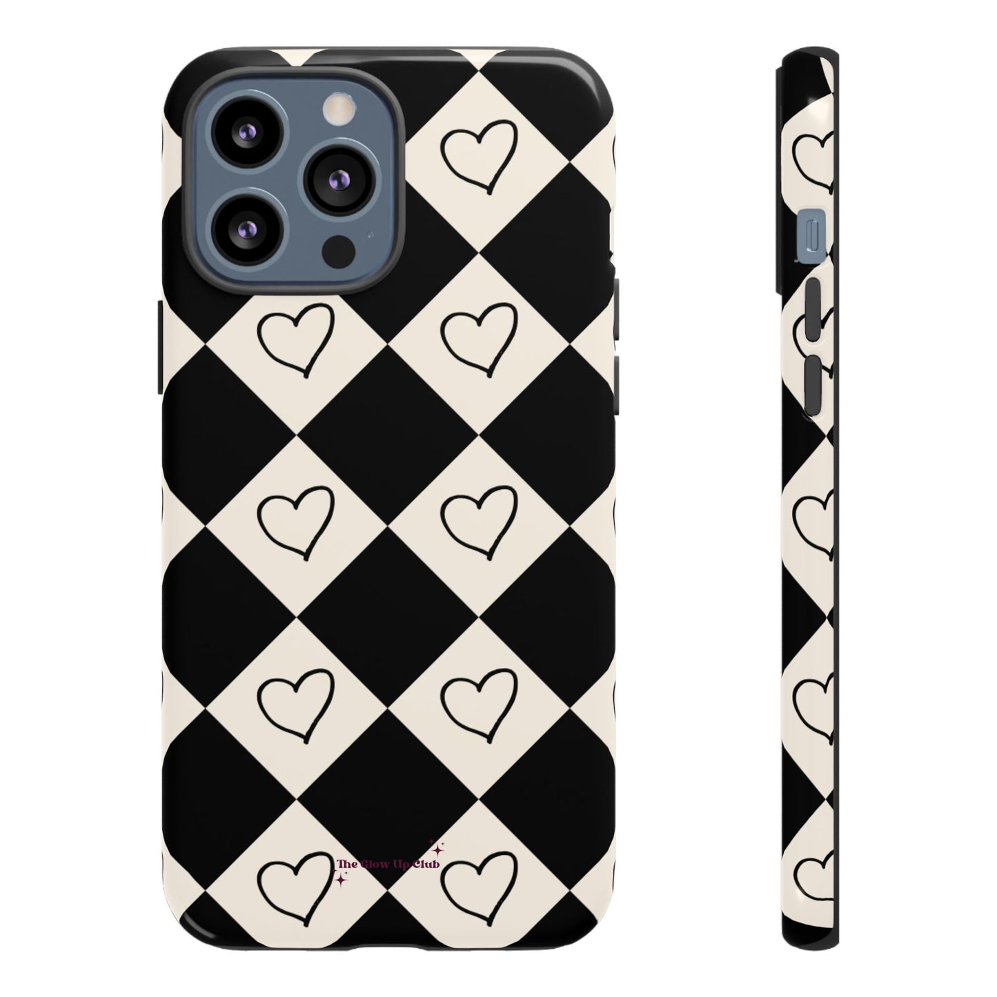 Black and cream heart checkers - tough case