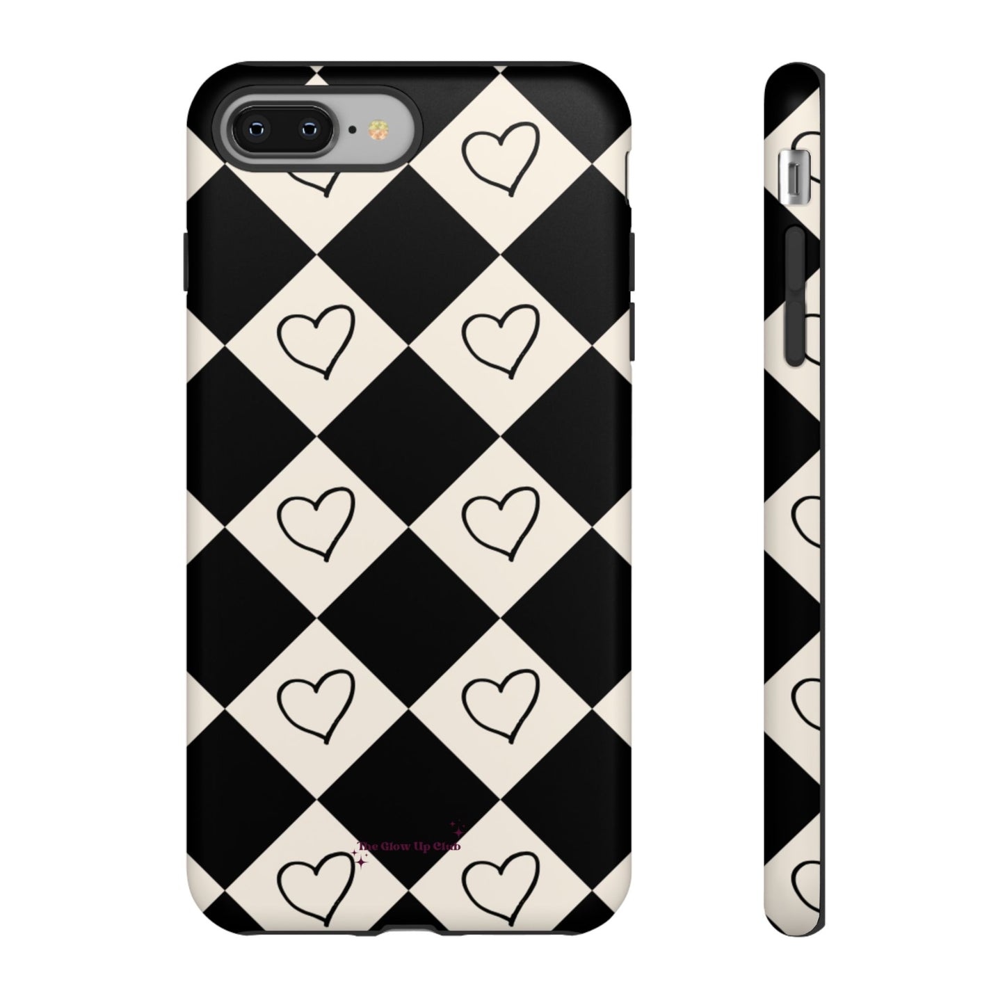 Black and cream heart checkers - tough case