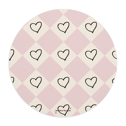 Pink heart checkers - Round Small Mouse Pad