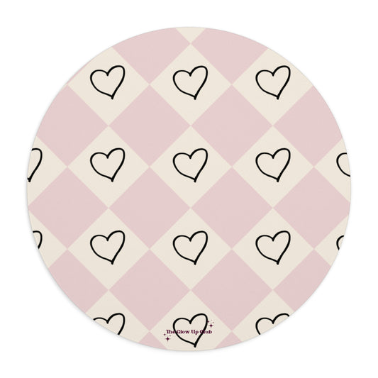 Pink heart checkers - Round Small Mouse Pad