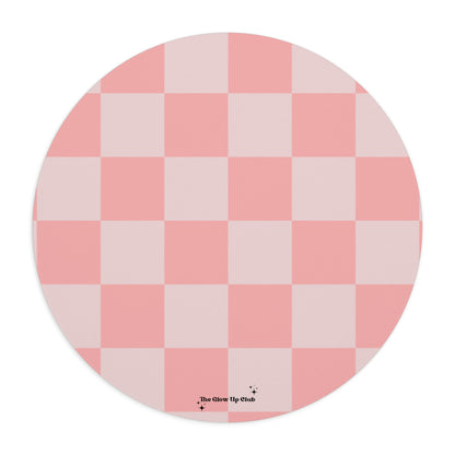 Pink checkers - Round Small Mouse Pad