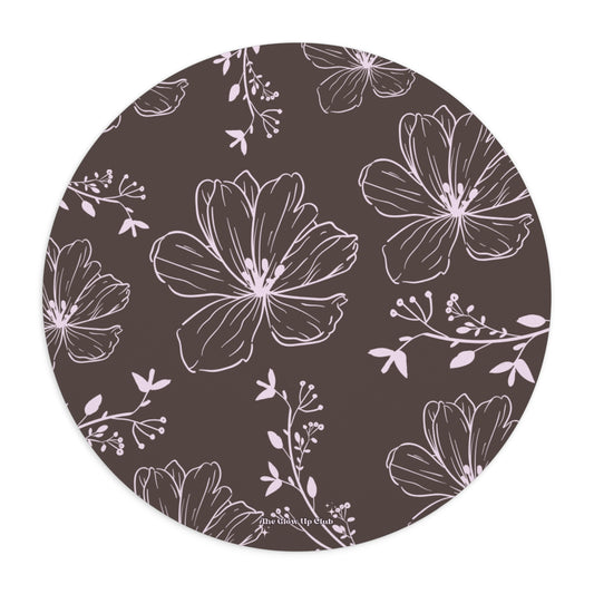 Realistic flowers grey - Round Small Mouse Pad