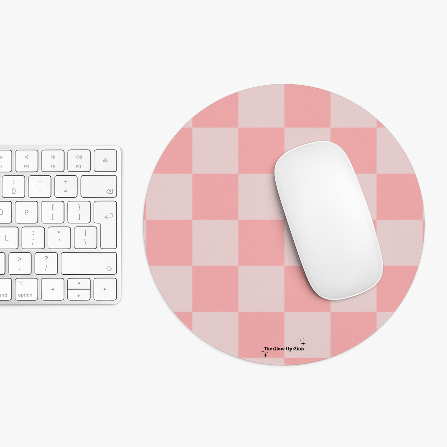 Pink checkers - Round Small Mouse Pad