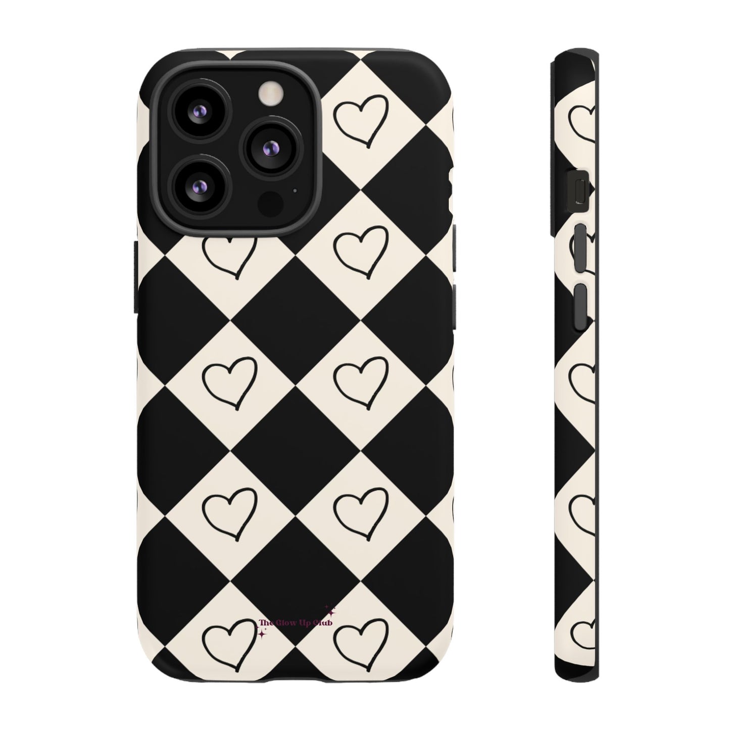 Black and cream heart checkers - tough case