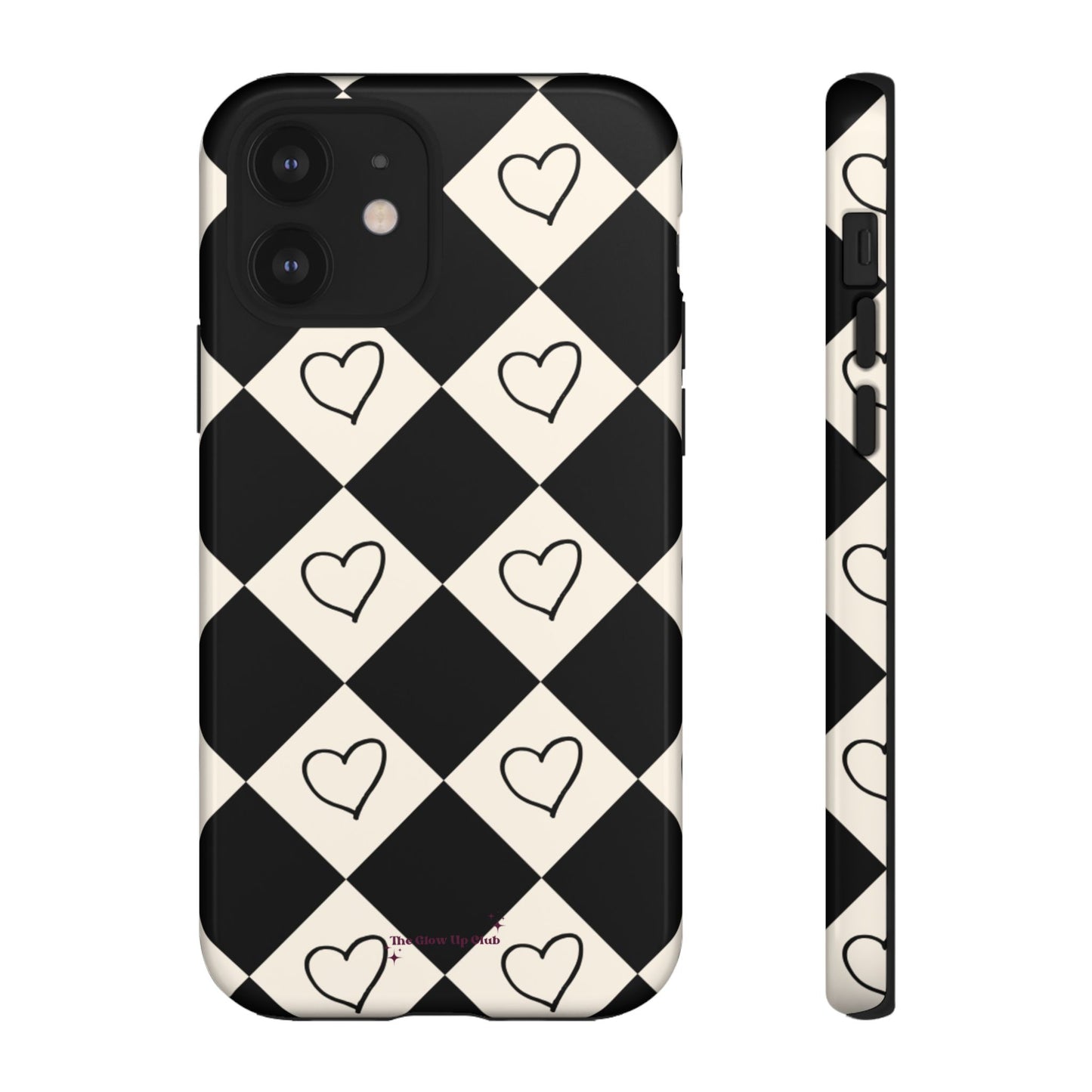 Black and cream heart checkers - tough case