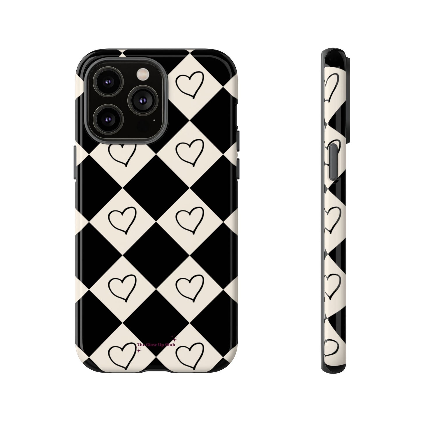 Black and cream heart checkers - tough case