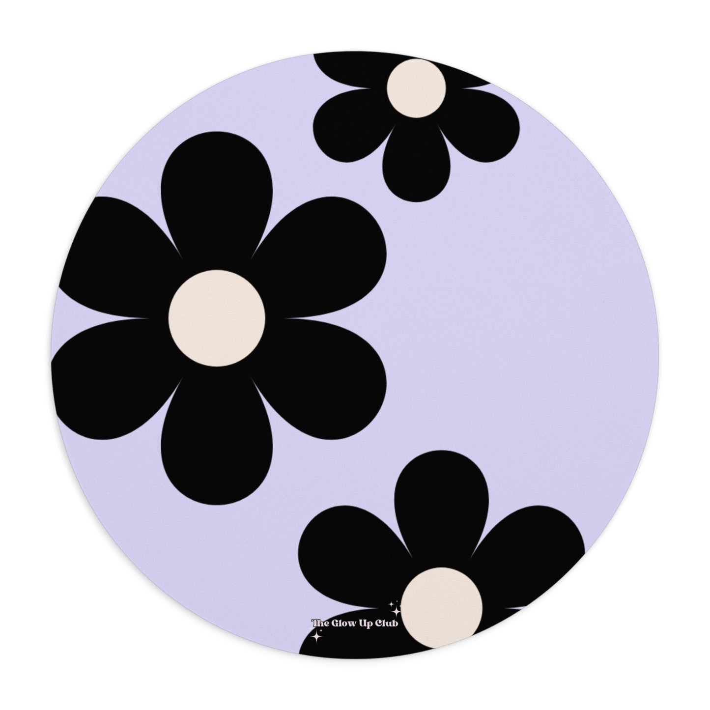 Big black flowers on purple background - Round Small Mouse Pad