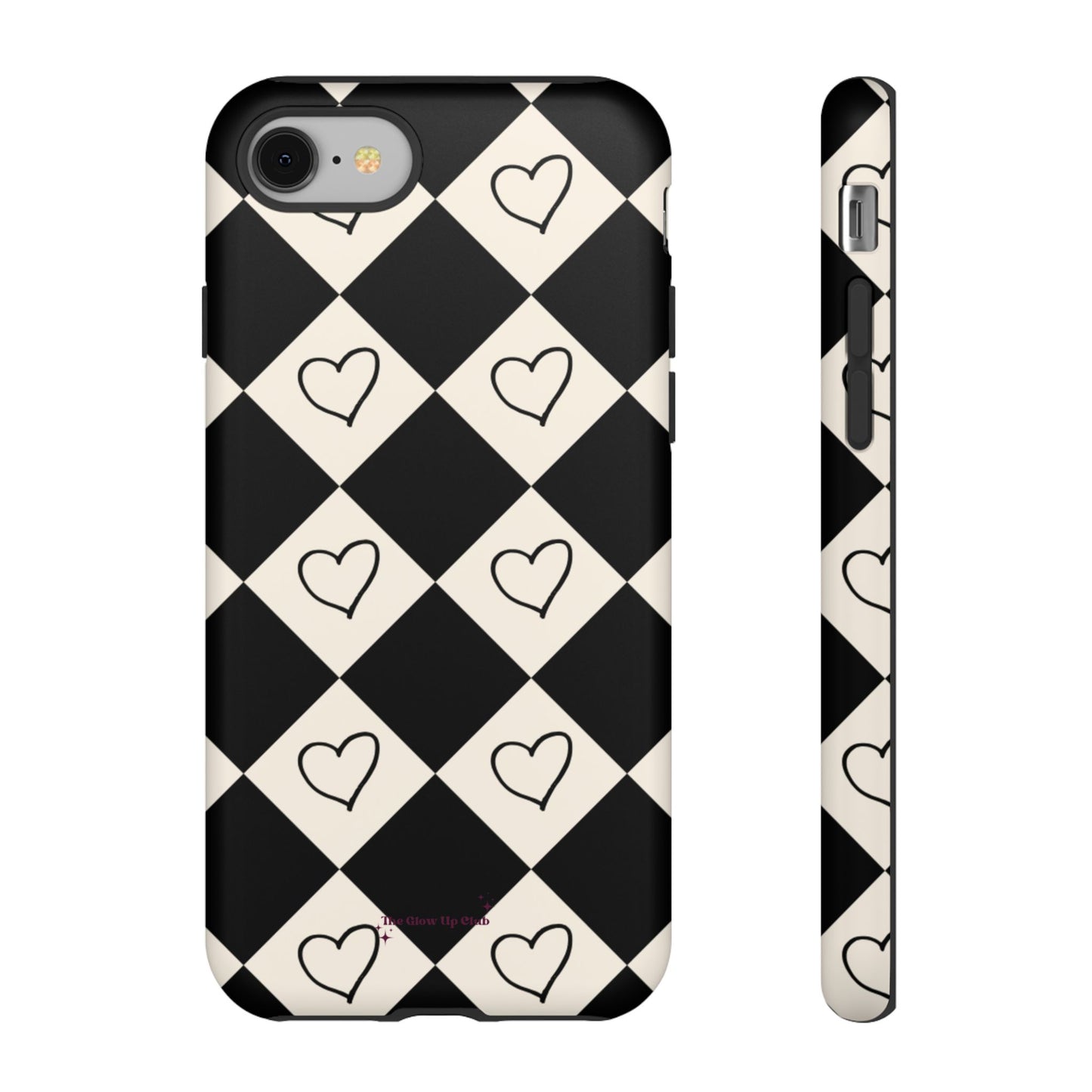 Black and cream heart checkers - tough case