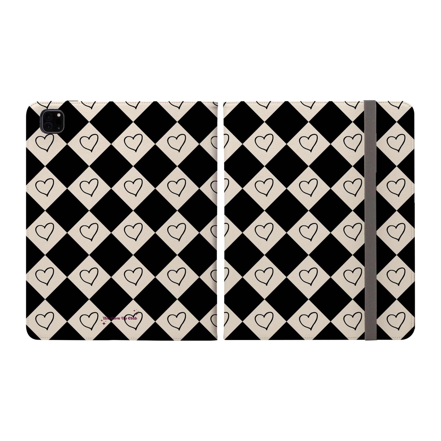 Black and cream heart checkers -  iPad Case